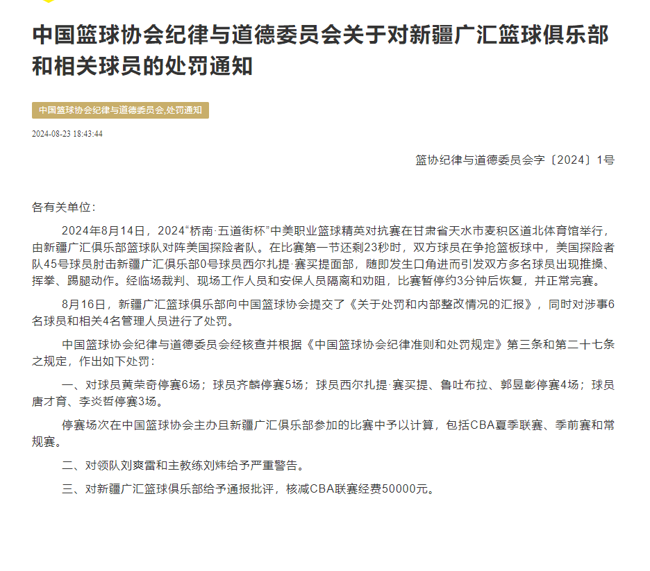 宁波男篮球员被禁赛，违纪影响球队形象