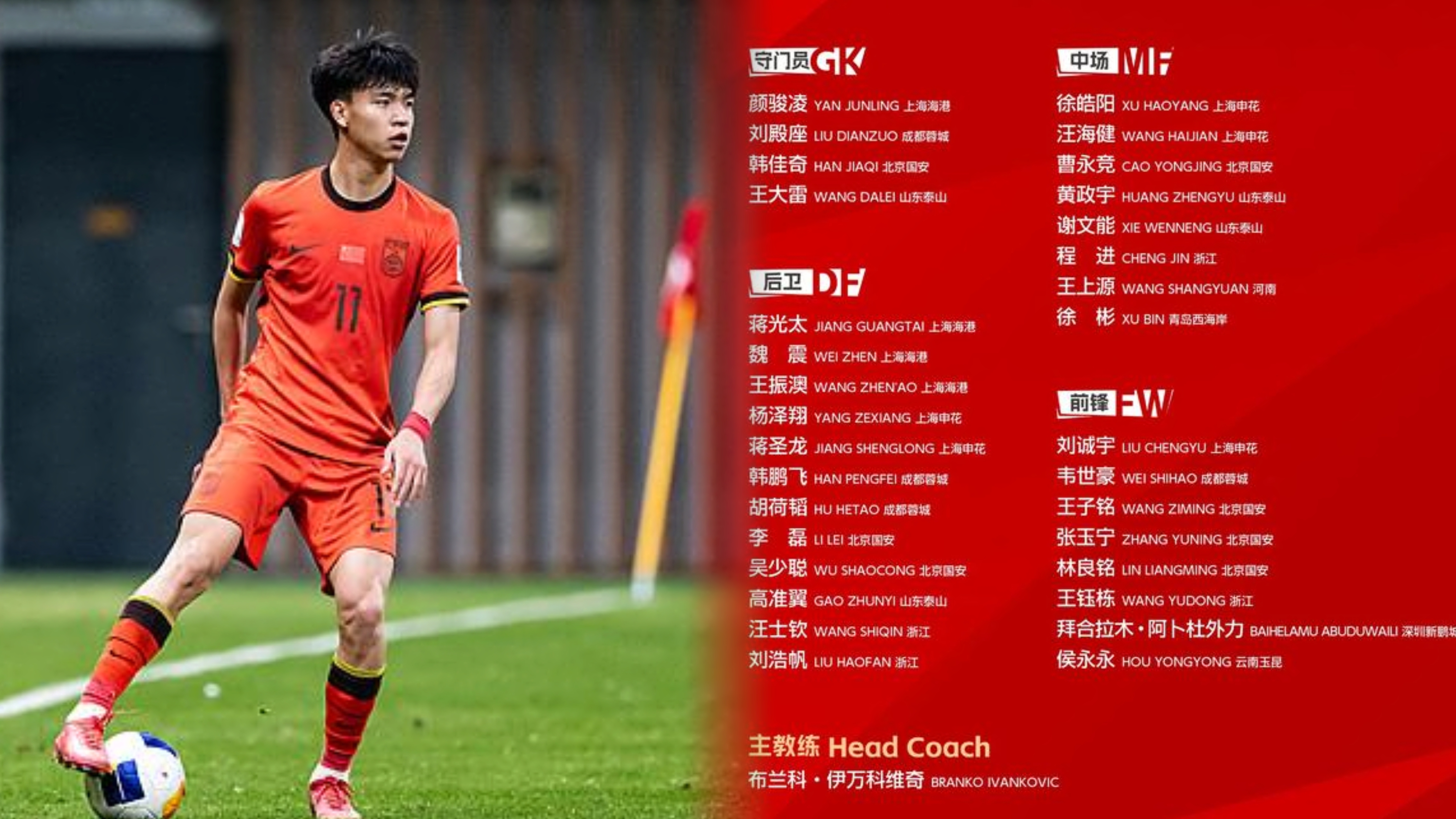 包含意外！国足踢东亚杯23人名单官宣，王大雷无缘+高洪波进教练组的词条